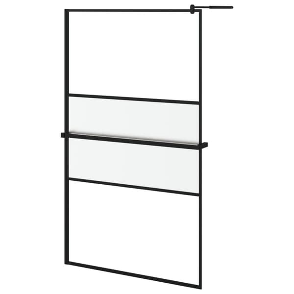 vidaXL Dusjvegg med hylle svart 115x195 cm ESG-glass og aluminium