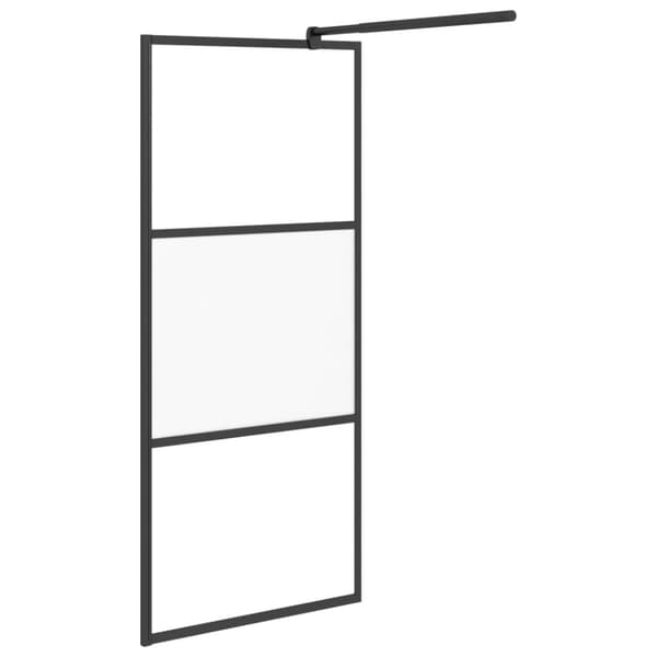 vidaXL Dusjvegg med hylle svart 90x195 cm ESG-glass og aluminium