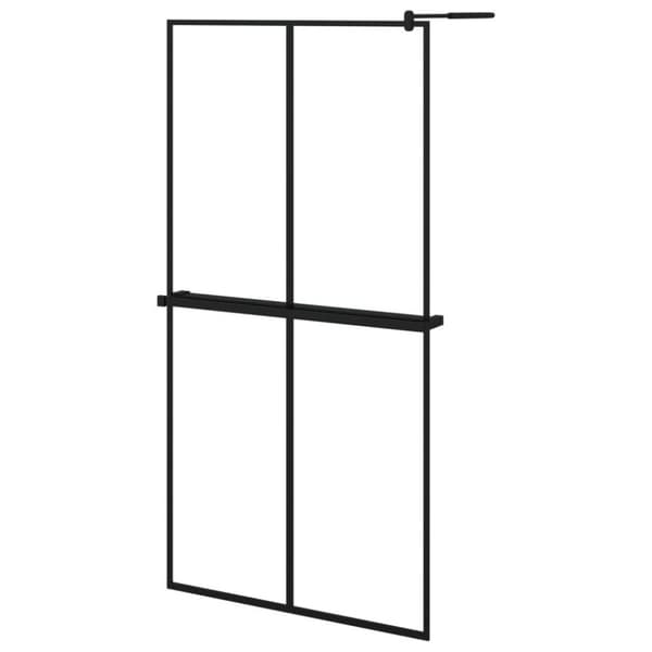 vidaXL Duschvägg med hylla svart 100x195 cm ESG-glas&aluminium