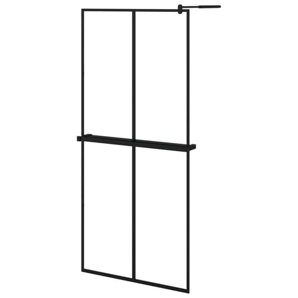 vidaXL brusevæg med hylde 90x195 cm sikkerhedsglas og aluminium sort