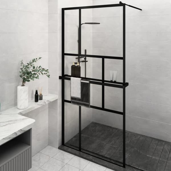 vidaXL brusevæg med hylde 115x195 cm sikkerhedsglas og aluminium sort