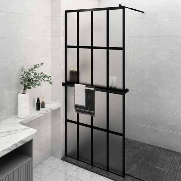 vidaXL brusevæg med hylde 100x195 cm sikkerhedsglas og aluminium sort