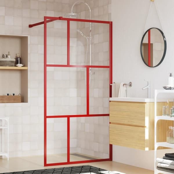 vidaXL Duschvägg med klart ESG-glas röd 100x195 cm