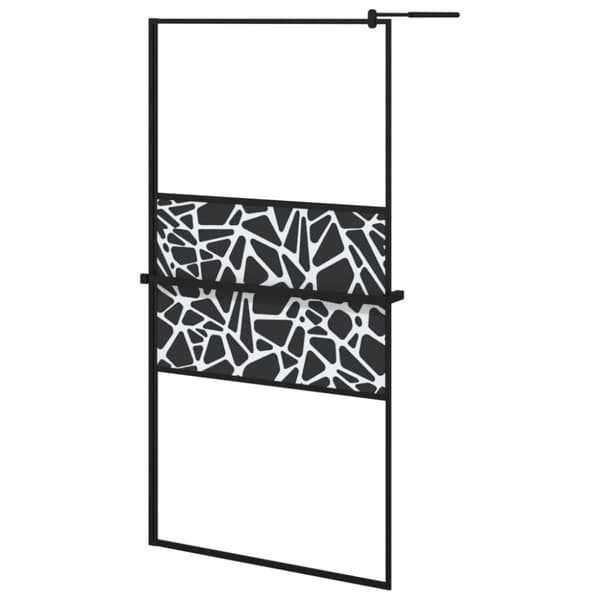 vidaXL Duschvägg med hylla svart 100x195 cm ESG-glas&aluminium