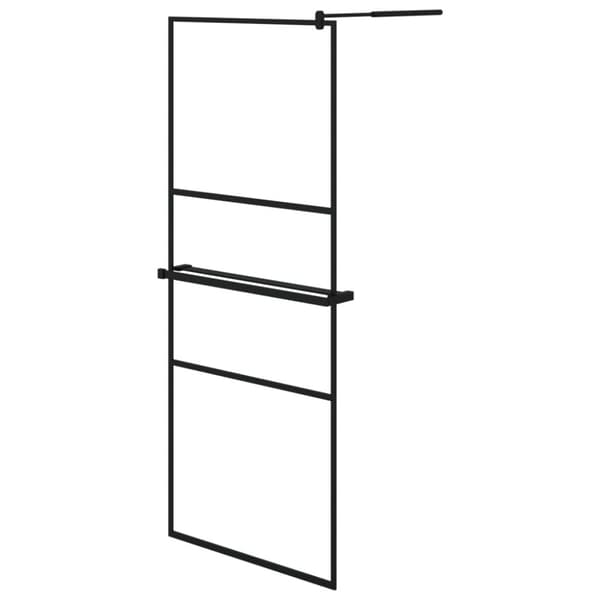 vidaXL brusevæg med hylde 80x195 cm sikkerhedsglas og aluminium sort -  Brusenicher & -kabiner