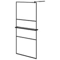 Miniatyrbillede 3 af 11: vidaXL brusevæg med hylde 90x195 cm sikkerhedsglas og aluminium sort -  Brusenicher & -kabiner