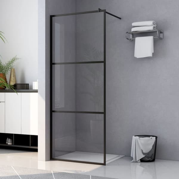 vidaXL brusevæg 90x195 cm klart sikkerhedsglas sort - Brusenicher & -kabiner
