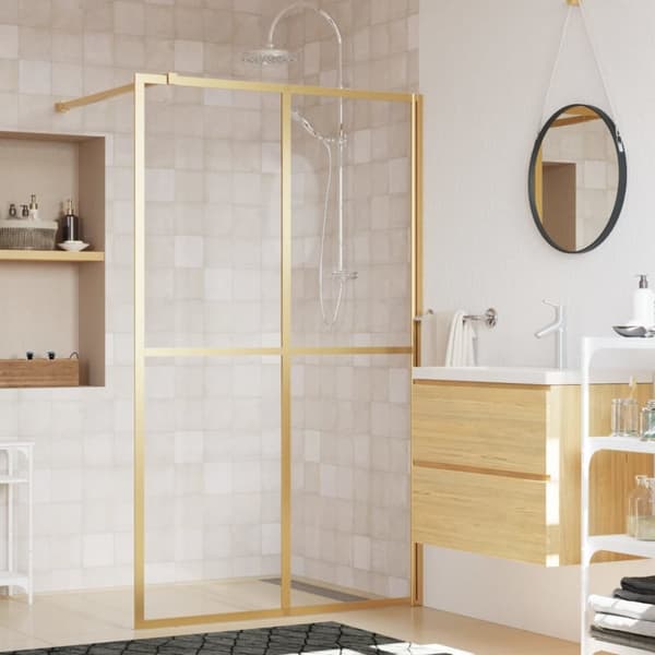 vidaXL brusevæg 118x195 cm klart sikkerhedsglas guldfarvet - Brusenicher & -kabiner