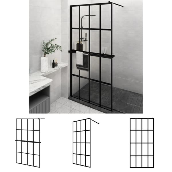 The Living Store Duschvägg med hylla svart 118x190 cm ESG-glas&aluminium - Duschväggar & omgivningar