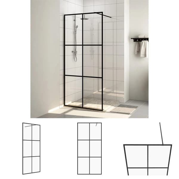 The Living Store brusevæg 90x195 cm klart sikkerhedsglas sort -  Brusenicher & -kabiner
