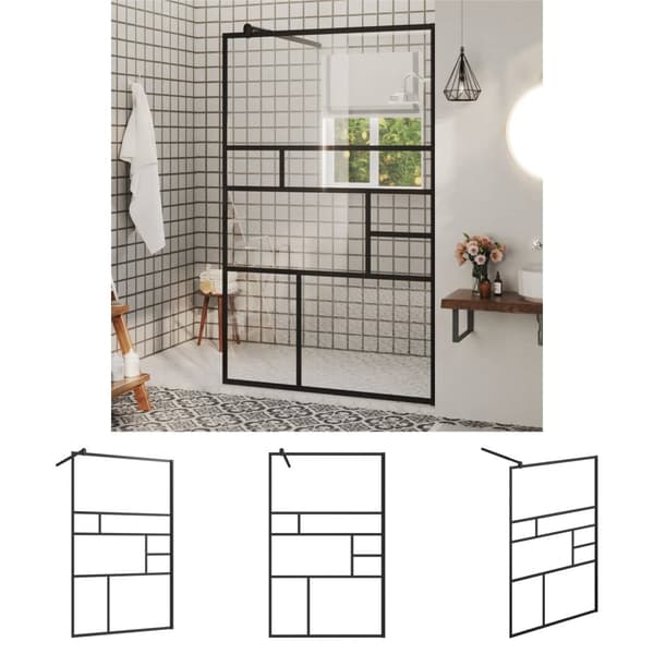 The Living Store brusevæg 100x195 cm klart sikkerhedsglas sort -  Brusenicher & -kabiner
