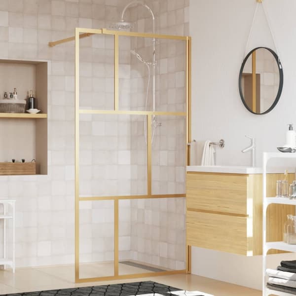 The Living Store brusevæg 100x195 cm klart sikkerhedsglas guldfarvet -  Brusenicher & -kabiner
