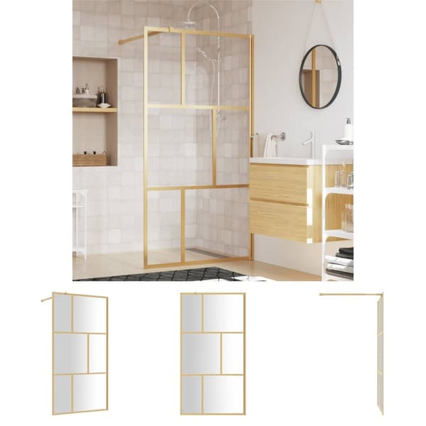 The Living Store brusevæg 100x195 cm klart sikkerhedsglas guldfarvet - Brusenicher & -kabiner