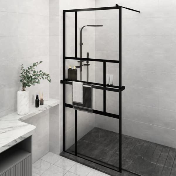 Brusenicher & -kabiner - Living brusevæg med hylde 100x195 cm sikkerhedsglas og aluminium sort