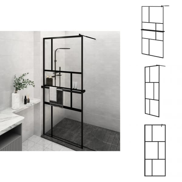 Brusenicher & -kabiner - Living brusevæg med hylde 100x195 cm sikkerhedsglas og aluminium sort