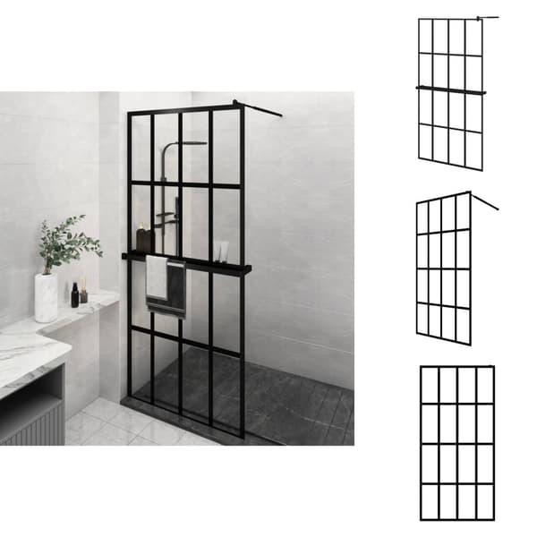 Brusenicher & -kabiner - Living brusevæg med hylde 100x195 cm sikkerhedsglas og aluminium sort
