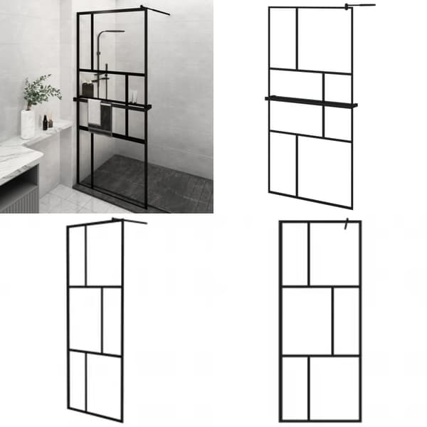 Brusevæg med hylde 100x195 cm sikkerhedsglas og aluminium sort - Brusevæg - Brusevægge - Home & Living