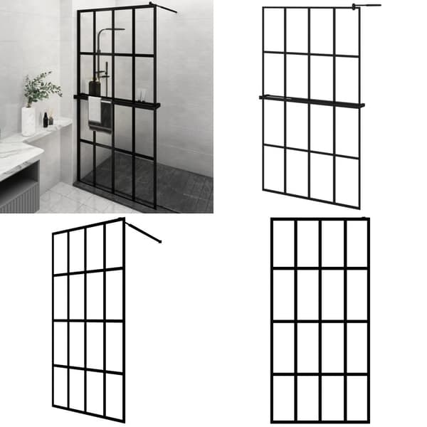 Duschvägg med hylla svart 118x190 cm ESG-glas&aluminium - Duschvägg - Dusch Vägg - Home & Living