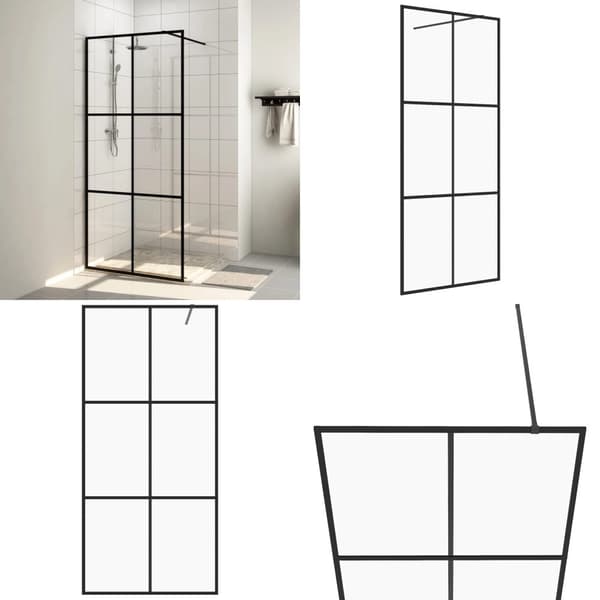 Brusevæg 90x195 cm klart sikkerhedsglas sort - Bruseafskærmning - Bruseafskærmninger - Home & Living