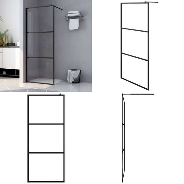 Brusevæg 80x195 cm klart sikkerhedsglas sort - Bruseafskærmning - Bruseafskærmninger - Home & Living