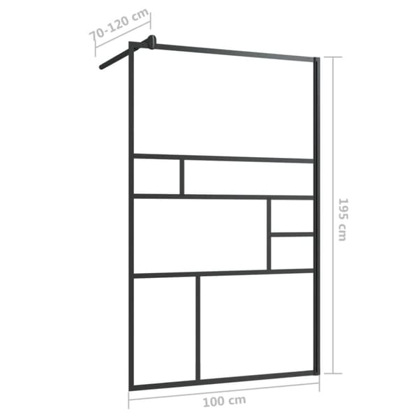 Walk-in suihkun seinäke kirkas ESG-lasi 100x195 cm musta - Suihkuseinä - Suihkuseinät - Home & Living