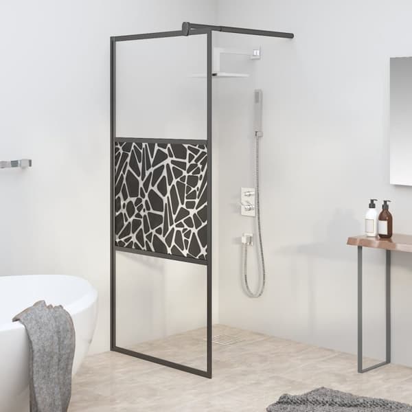 Duschvägg 90x195cm ESG-glas med stendesign svart