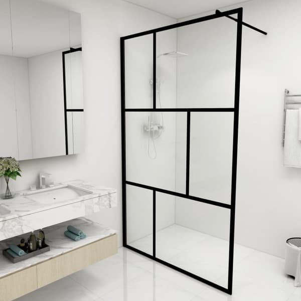 Duschvägg med härdat glas svart 115x195 cm