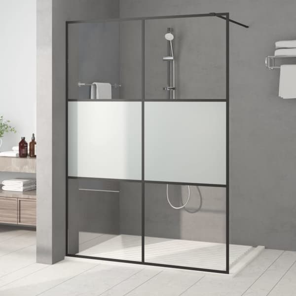 Duschvägg svart 140x195 cm halvfrostat ESG-glas