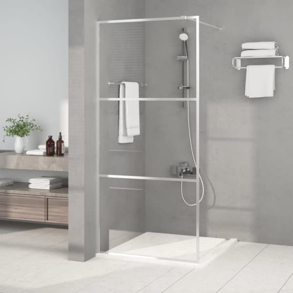 Duschvägg silver 90x195 cm halvfrostat ESG-glas