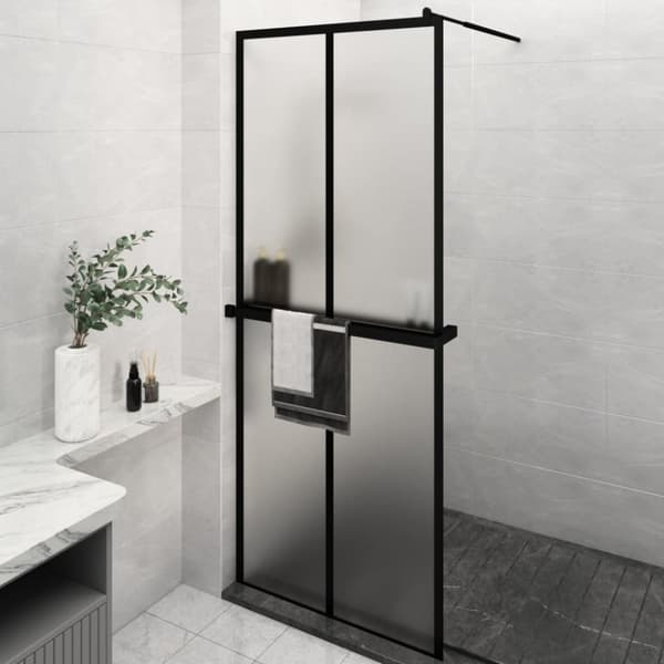 Duschvägg med hylla svart 80x195 cm ESG-glas&aluminium