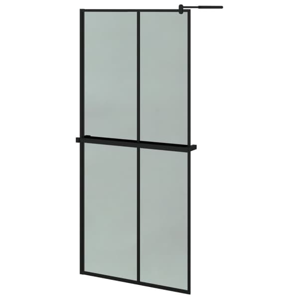 Duschvägg med hylla svart 90x195 cm ESG-glas&aluminium