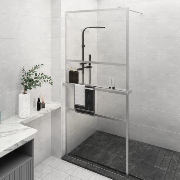 Duschvägg med hylla krom 100x195 cm ESG-glas&aluminium
