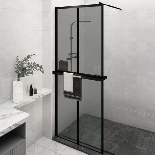 Duschvägg med hylla svart 80x195 cm ESG-glas&aluminium
