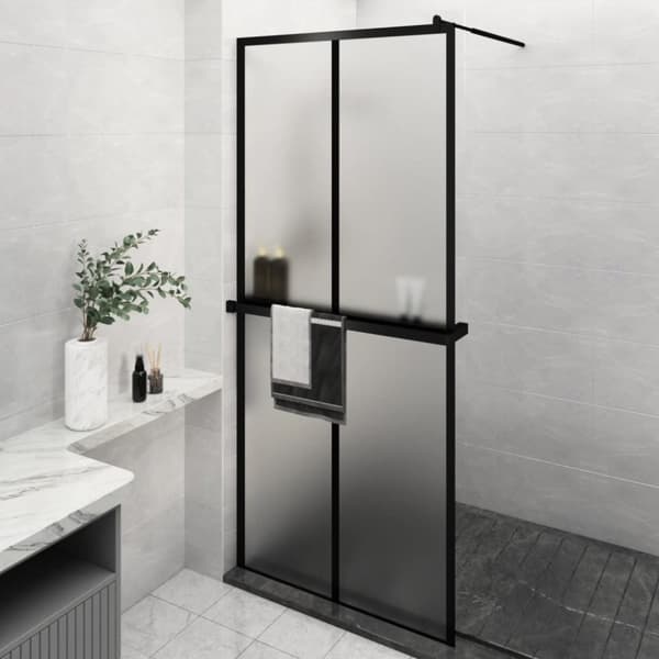 Duschvägg med hylla svart 90x195 cm ESG-glas&aluminium