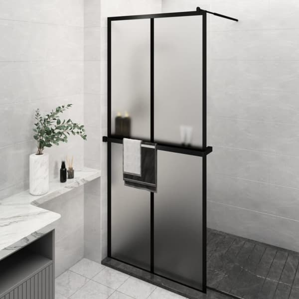 Duschvägg med hylla svart 100x195 cm ESG-glas&aluminium
