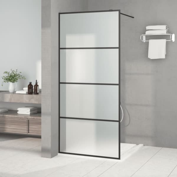 Duschvägg svart 90x195 cm halvfrostat ESG-glas