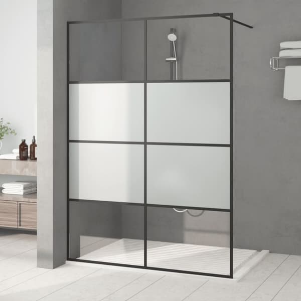 Duschvägg svart 140x195 cm halvfrostat ESG-glas