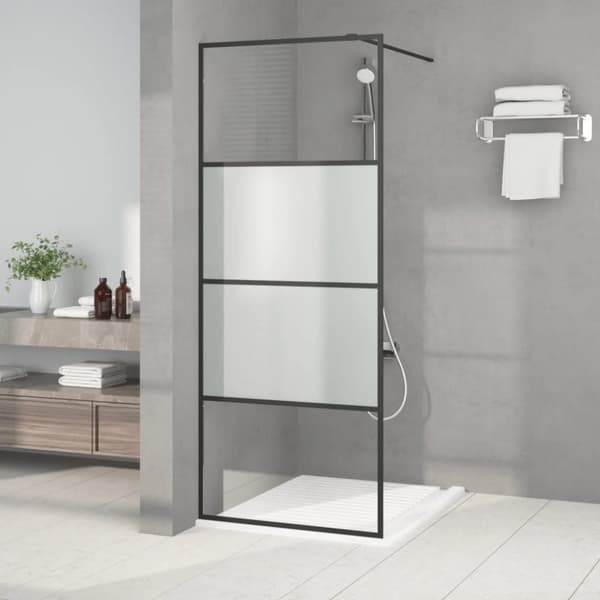 Duschvägg svart 80x195 cm halvfrostat ESG-glas