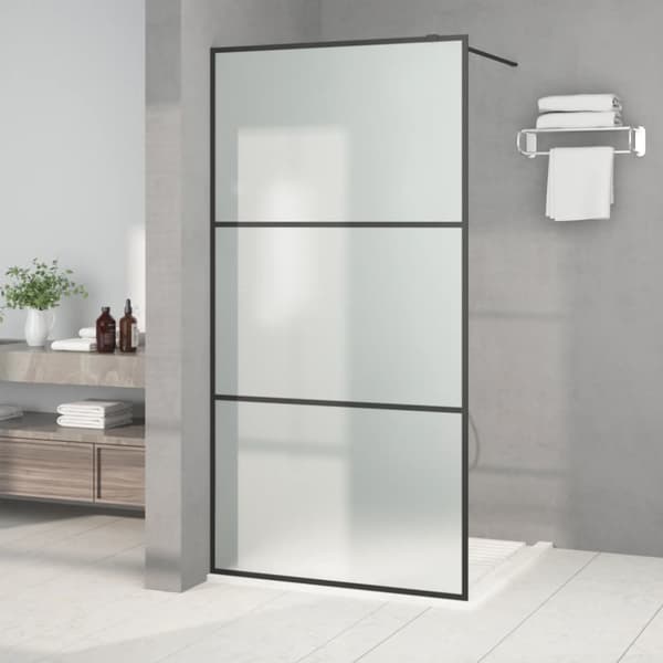 Duschvägg svart 100x195 cm halvfrostat ESG-glas