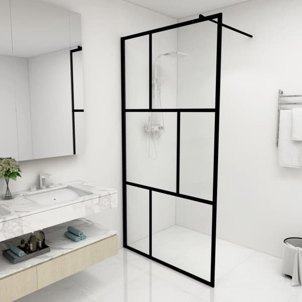 Duschvägg med härdat glas svart 100x195 cm