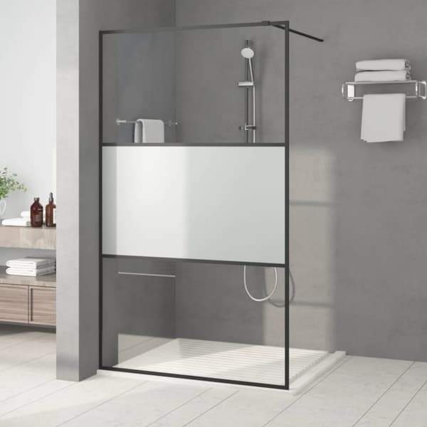 Duschvägg svart 115x195 cm halvfrostat ESG-glas