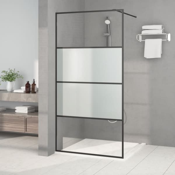 Duschvägg svart 100x195 cm halvfrostat ESG-glas