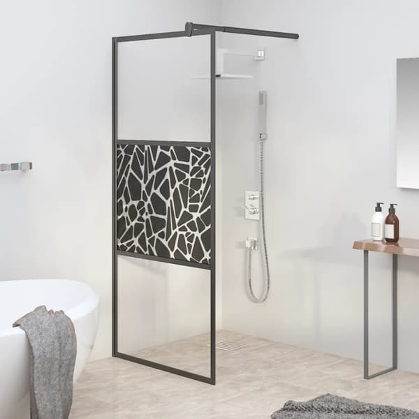 Duschvägg 80x195cm ESG-glas med stendesign svart
