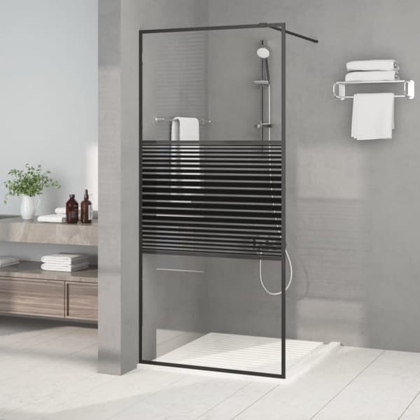 Duschvägg svart 90x195 cm klart ESG-glas