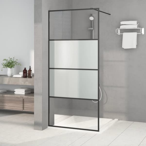 Duschvägg svart 90x195 cm halvfrostat ESG-glas
