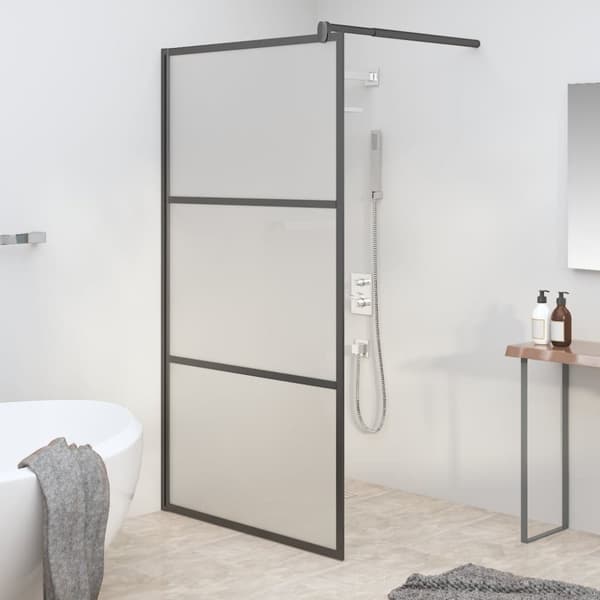 Duschvägg 100x195 cm halvfrostat ESG-glas svart