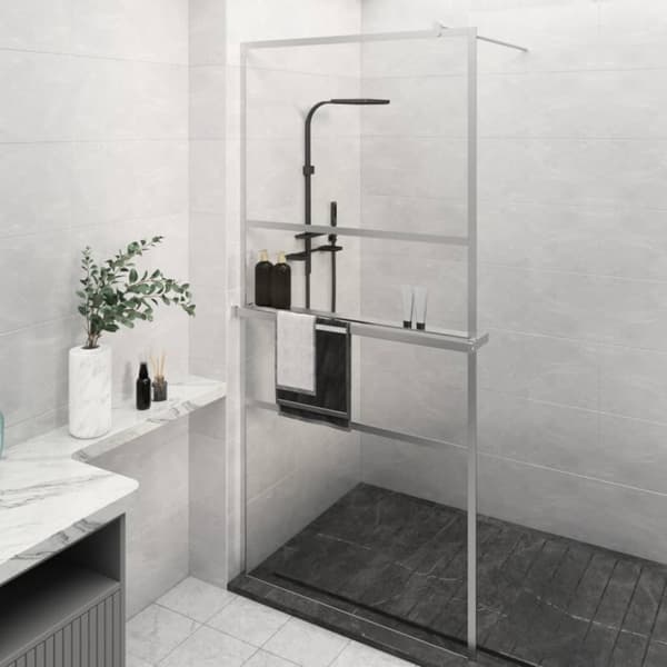 Duschvägg med hylla krom 80x195 cm ESG-glas&aluminium