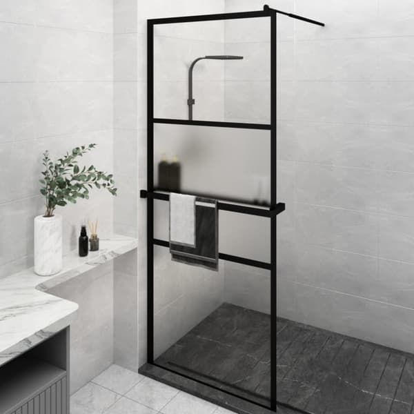 Duschvägg med hylla svart 80x195 cm ESG-glas&aluminium