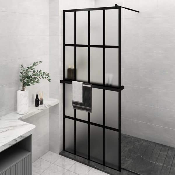Duschvägg med hylla svart 90x195 cm ESG-glas&aluminium