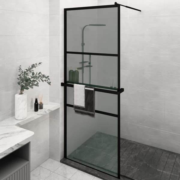 Duschvägg med hylla svart 80x195 cm ESG-glas&aluminium